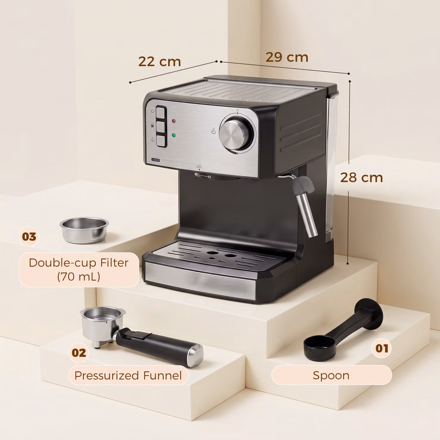 HOMCOM 20-Bar Semi Automatic Espresso Machine with Steam Wand and 1.6 l Water Tank, Black – 3