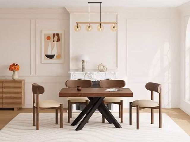 Vente-unique Modern Extendable Rectangular Dining Table in Dark Oak and Walnut MDF and Metal, Seats 6 to 10 – 1