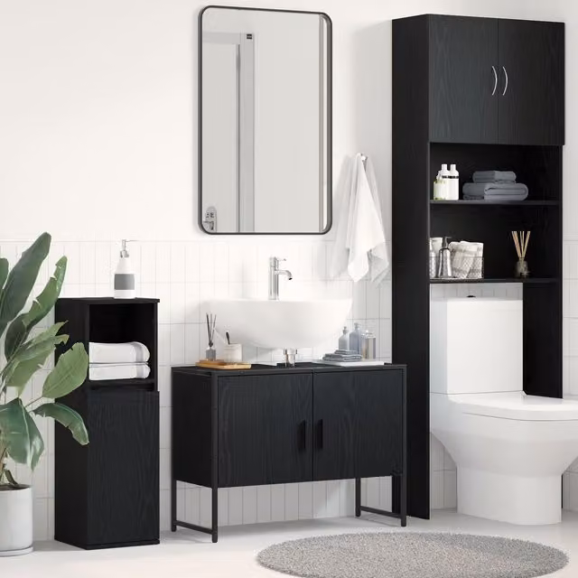 Berkfield Home Modern Black Oak Bathroom Sink Cabinet, W/D/H: 80 x 33 x 60 cm
