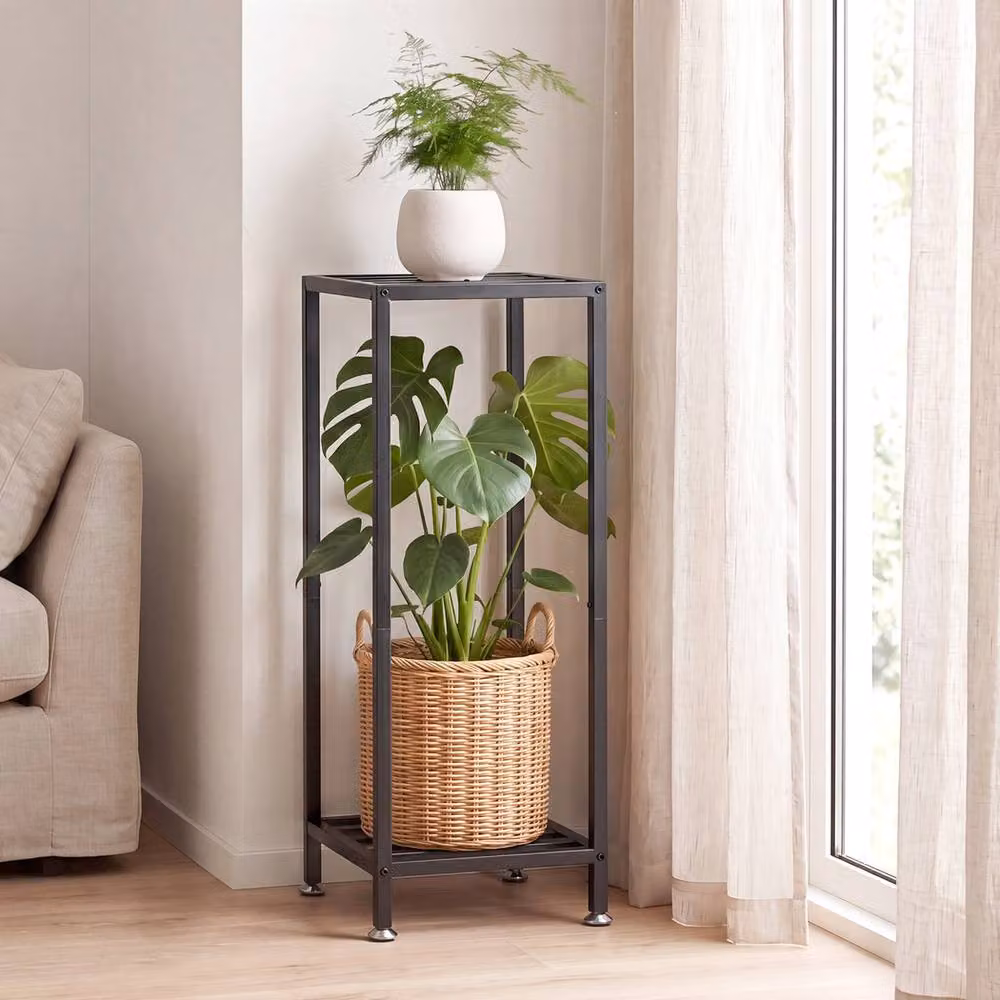 Levede 2 Tier Modern Black Metal Corner Plant Stand, Height: 76.2 cm – 2