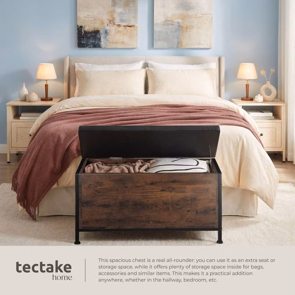 tectake Calico Storage Bench in Dark Brown with Synthetic Leather and Industrial Wood and Metal Design – 4