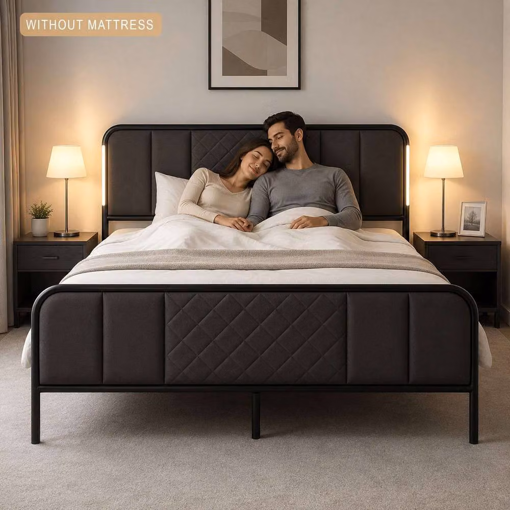 Sliding Wardrobes 4U LED Bed Frame with Quilted Headboard, Black, King Size W/D/H: 200 x 152 x 110 cm – 4