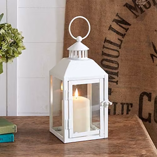 Lights4fun White Metal Tabletop Garden Lantern with TruGlow LED Candle, Height: 26 cm – 2