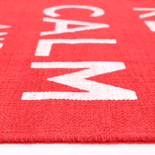HOMESCAPES Handwoven Keep Calm and Carry On Nostalgic Area Rug, Red and White 100% Cotton, W: 60 cm, L: 100 cm – 4