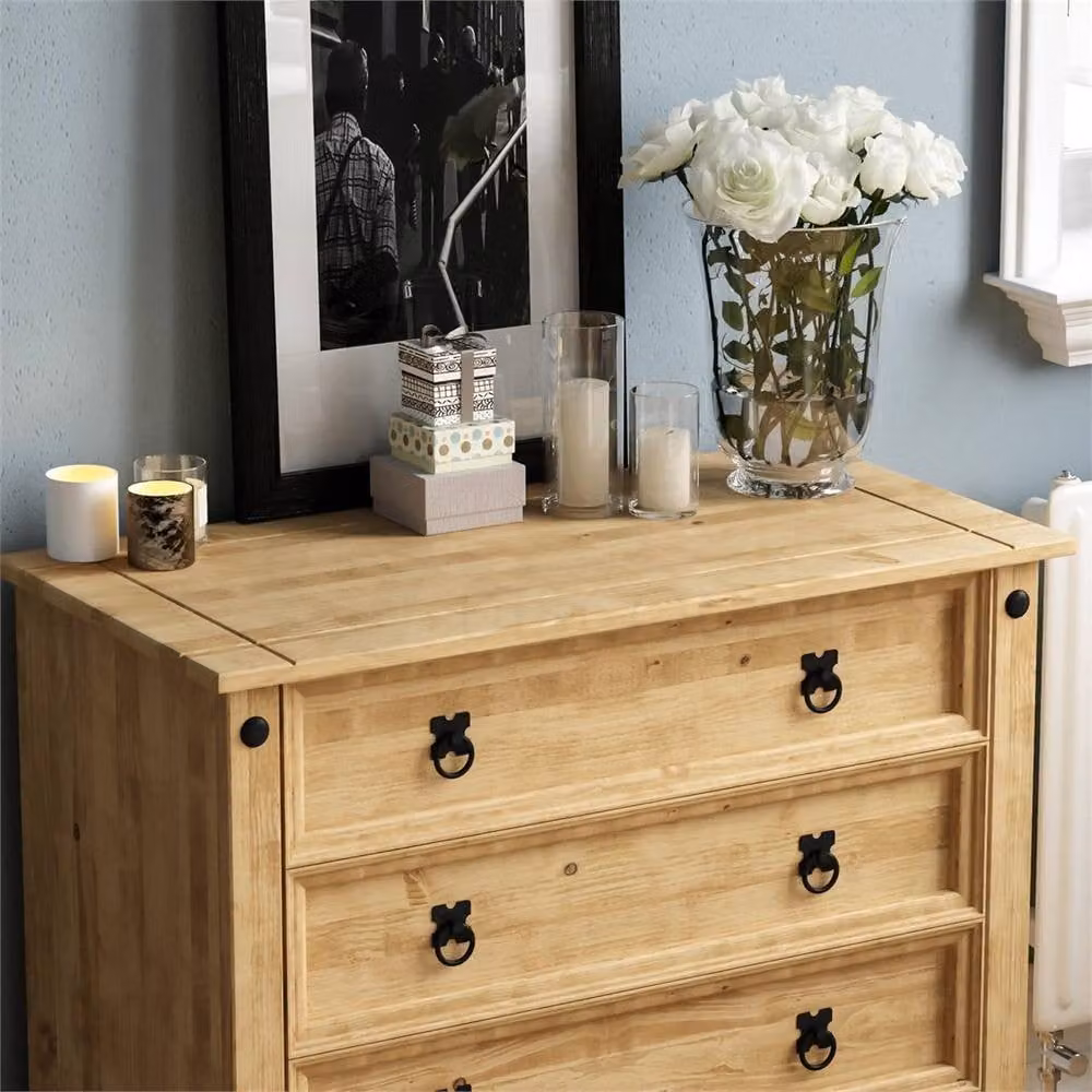 PAWNORA 5 Drawer Rustic Chest in Natural Wood and Metal – 2