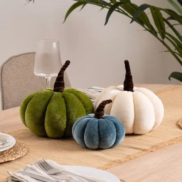 Scottish Everlastings Ltd Set of 3 Velvet Plush Pumpkins in Green and Blue – 1