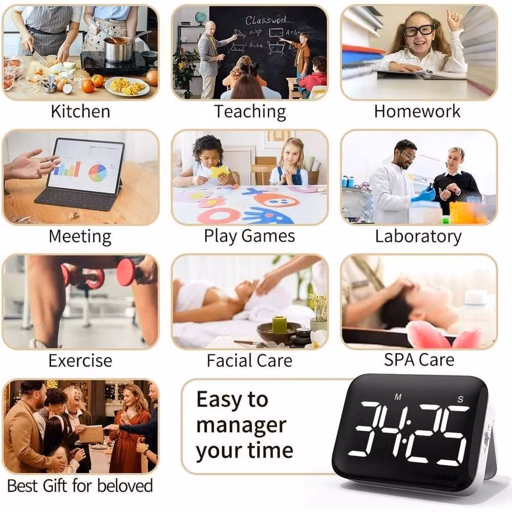 NESTLUNE LED Digital Timer with Manual Countdown Alarm and Rotary Control, Black, W: 100 cm, H: 15 cm, D: 15 cm – 5