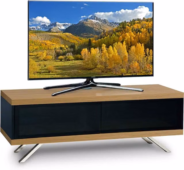 MDA Designs Tucana 1200 TV Cabinet in Oak and Brown with Glass, W/D/H: 120 x 40 x 42 cm