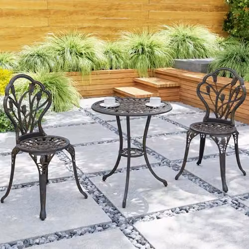 Outsunny 3 Piece Retro Metal Bistro Set in Matt Bronze for Garden, Balcony or Terrace – 7