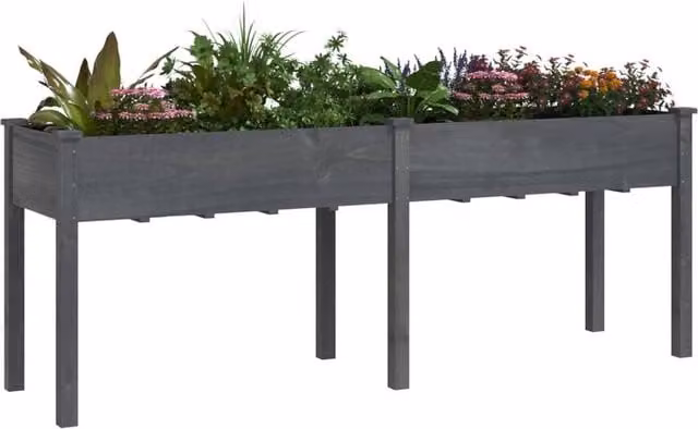Berkfield Home Grey Solid Wood Fir Planter with Liner W: 203 cm, D: 53 cm, H: 76 cm