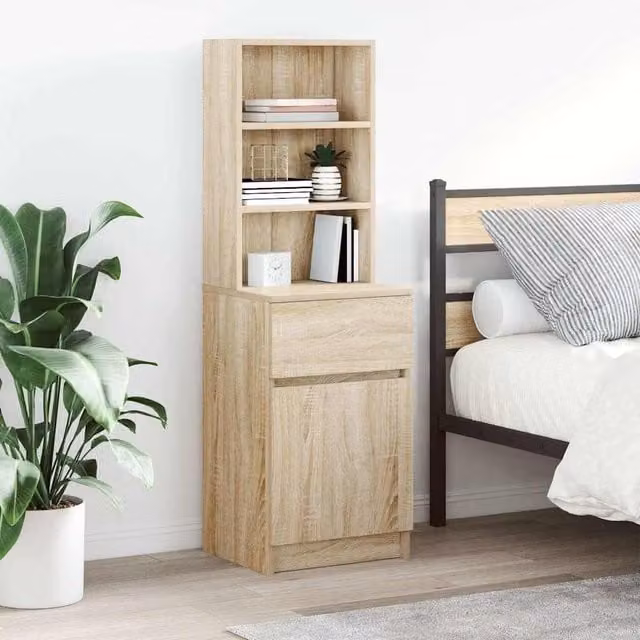 Berkfield Home Bedside Cabinet in Sonoma Oak with Glass Doors, W/D/H: 39 x 35 x 125 cm – 1