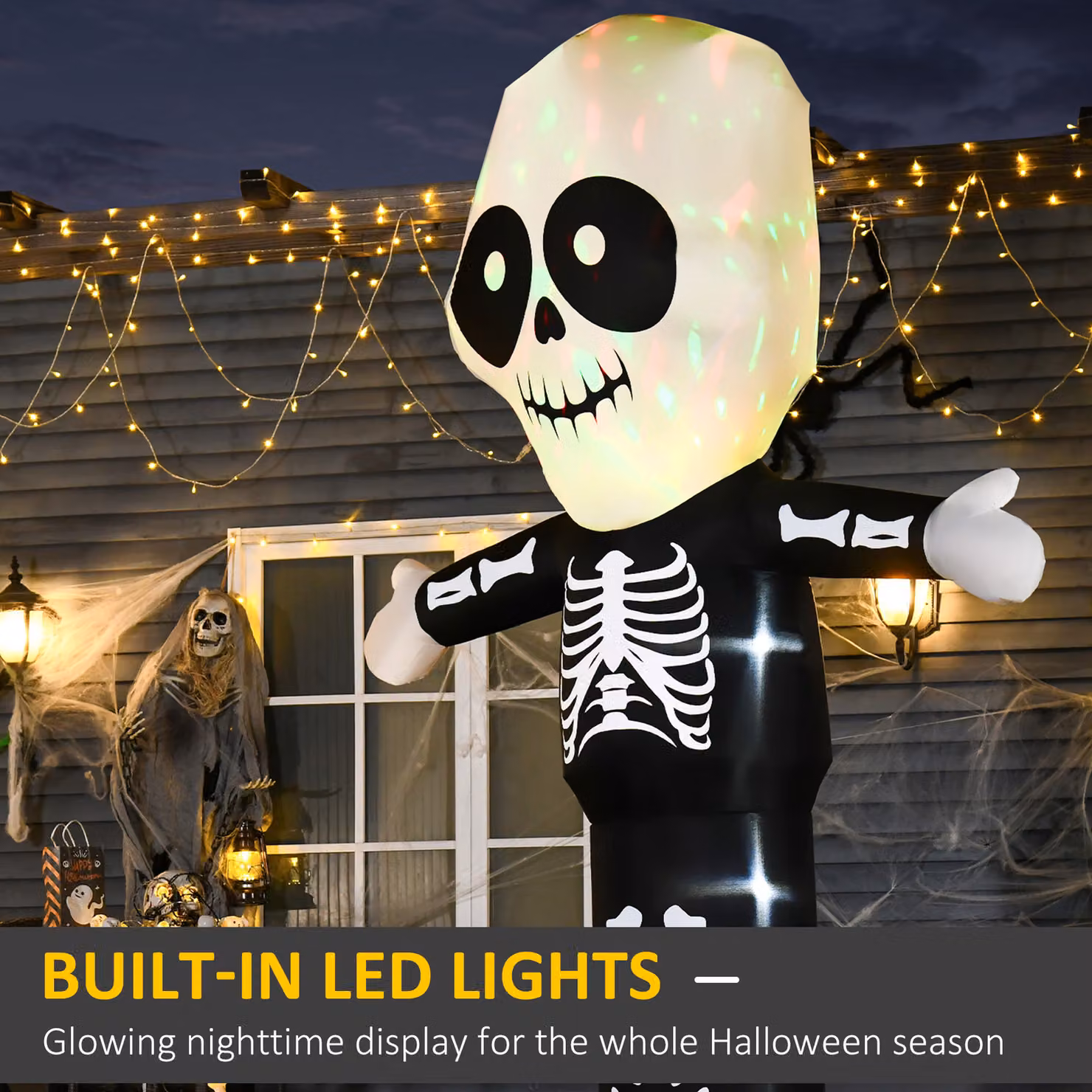 HOMCOM 3m Halloween Inflatable Skeleton Ghost Decoration with LED Lights for Indoor and Outdoor Use – 3