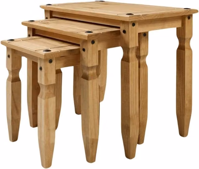 Pirlo Plush 3-Piece Pine Nesting Tables in Natural Brown and Grey