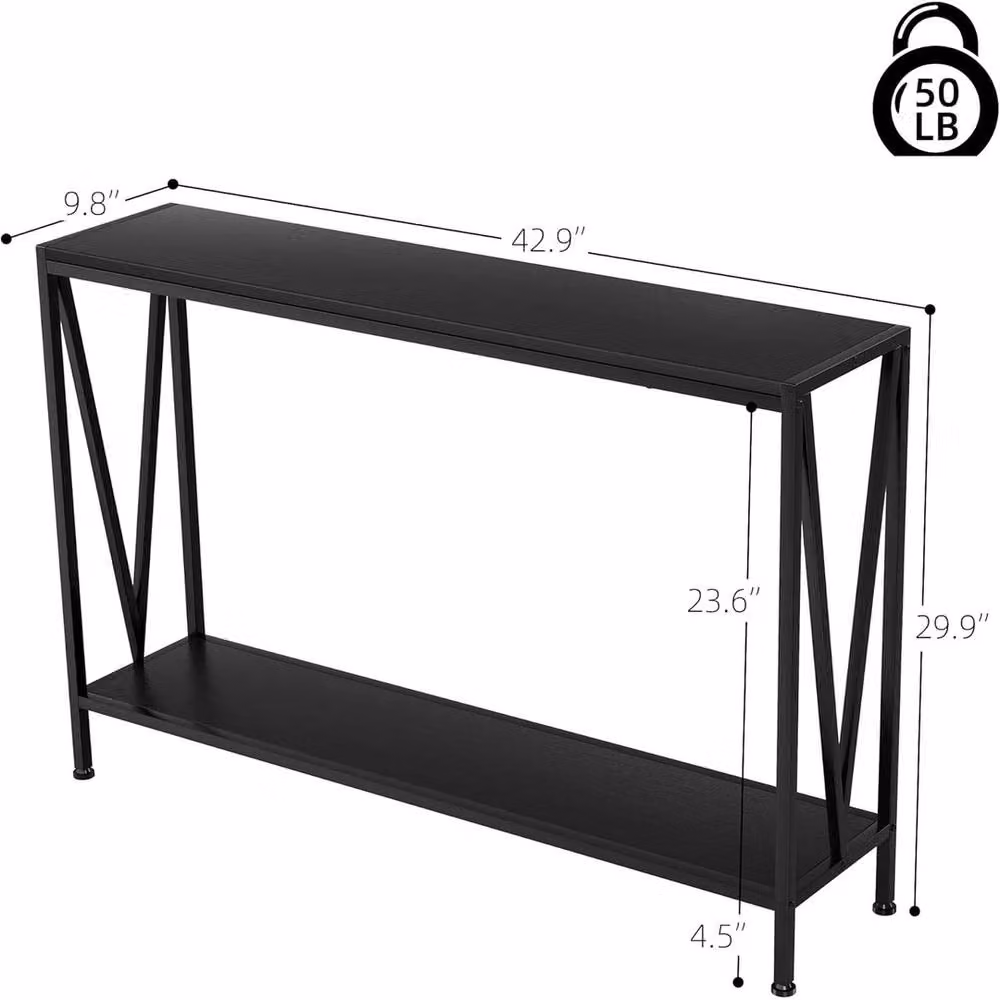 VOGREX 2-Tier Narrow Console Side Table in Black – 2