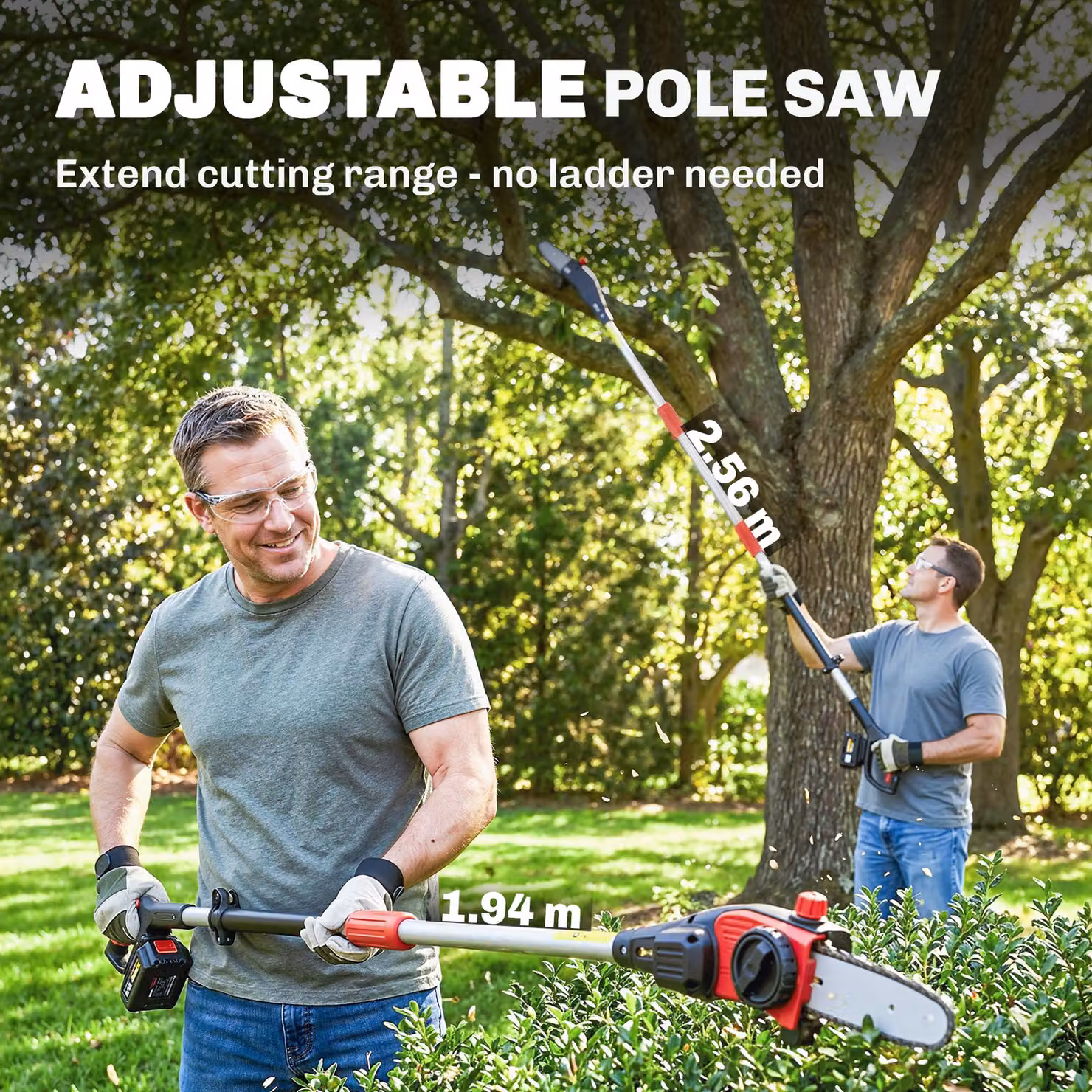 Outsunny 18V 8 inch Cordless Pole Chainsaw with 2 x 4.0Ah Batteries, Charger and Auto Lubrication, 1.94m/2.56m Reach – 4