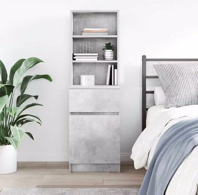 Berkfield Home Durable Bedside Cabinet in Concrete Grey, W/D/H: 39 x 35 x 125 cm – 1