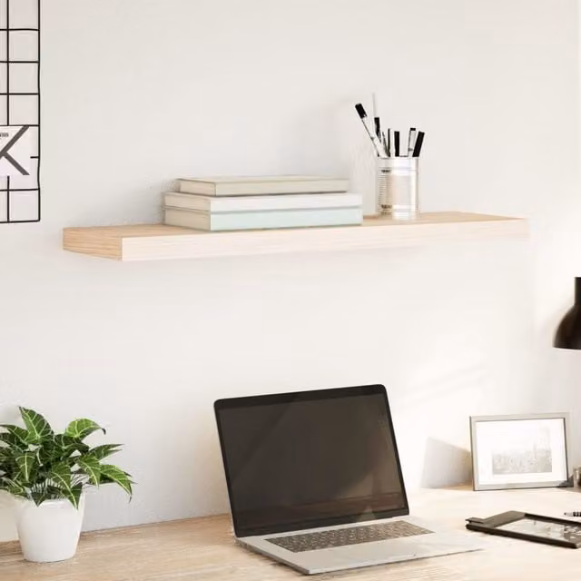 Berkfield Home Floating Wall Mounted Shelf in Brown Oak, W/D/H: 80 x 23.5 x 4 cm