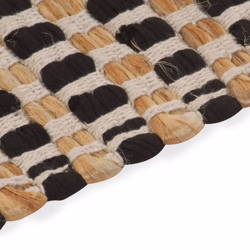 Berkfield Home Hand-Woven Jute and Polyester Bathroom Mat Set in Natural and Black – 4
