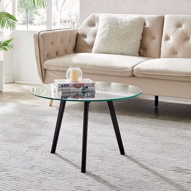 FurnitureboxUK Malmo Round Glass Coffee Table with Black Wood Legs