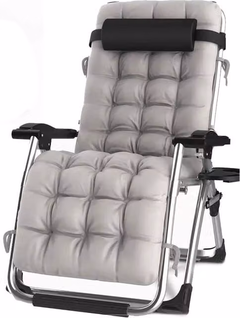 Groundlevel Luxury Wide Recliner Gravity Chair in Grey with Adjustable Headrest and Cup Holders