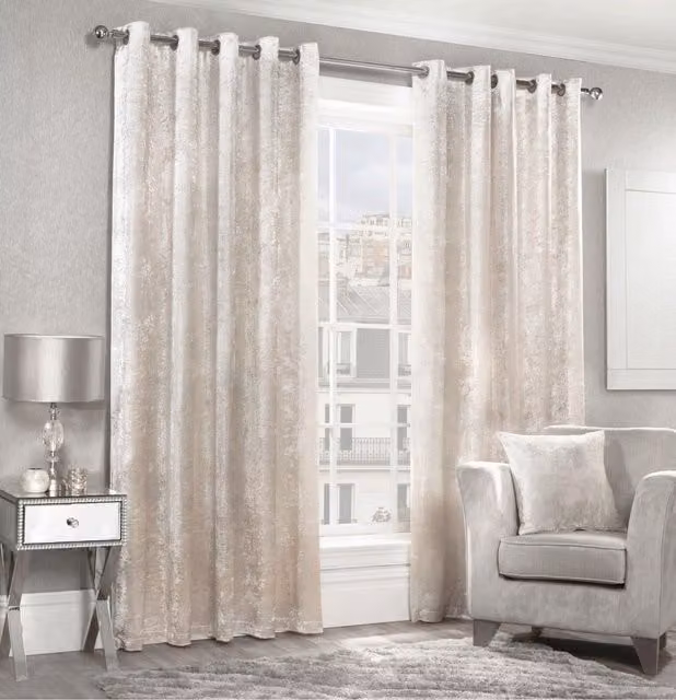 Luxury Living Beige Crushed Velvet Thermal Insulating Eyelet Curtains, Width: 229 cm, Drop: 183 cm