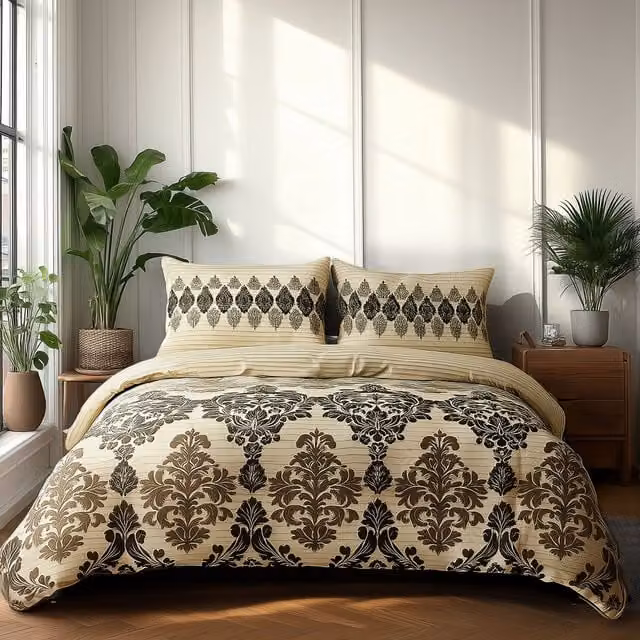 Home Sweet Home UK Single Polycotton Duvet Cover and Pillowcase Set in Beige with Floral Stripe Design, W/D/H: 135 x 200 cm – 1