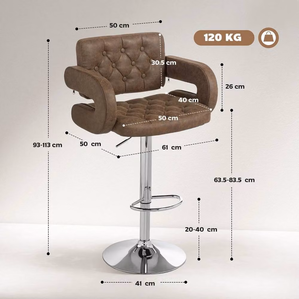 EONLION Modern Brown Synthetic Leather and Metal Adjustable Height Swivel Barstool with Armrests – 2