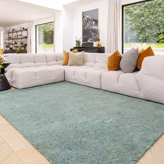 Kukoon Blue Washable Shaggy Rug in Duck Egg Blue, W/D/H: 200 x 290 cm
