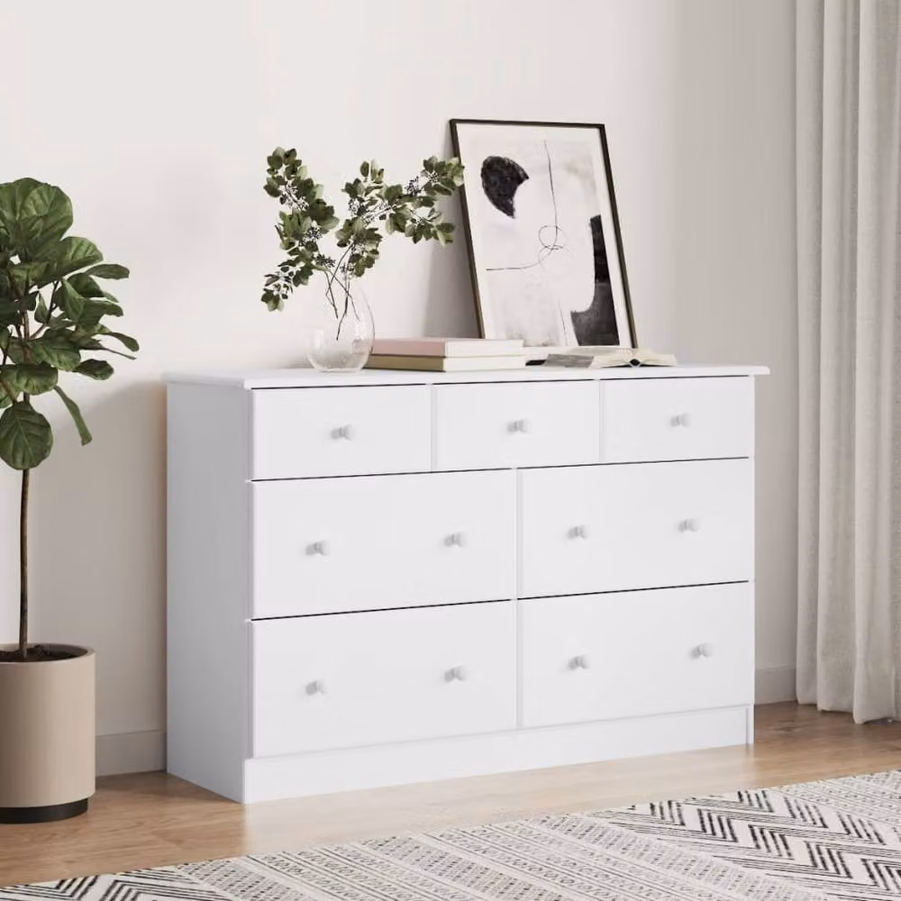 Berkfield Home Beautiful ALTA Chest of Drawers in White Solid Wood Pine, W/D/H: 112 x 35 x 73 cm – 2