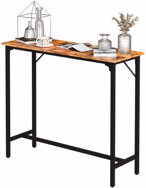 FLAVORA Industrial Rectangular Kitchen Breakfast Bar Dining Table with Brown Wood Top and Black Metal Legs