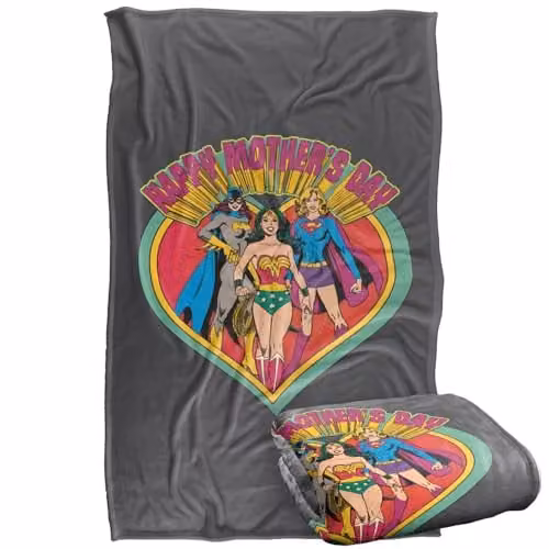 Warner Bros. Justice League Happy Mother's Day Super Soft Fleece Throw Blanket, Multicolour, W/D/H: 91 x 147 cm