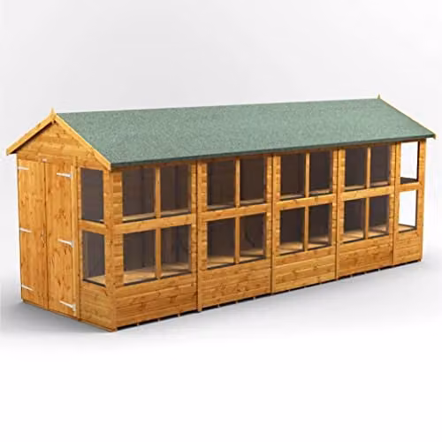 POWER Apex Potting Wooden Shed with Double Doors and PVC Window Sills in Brown