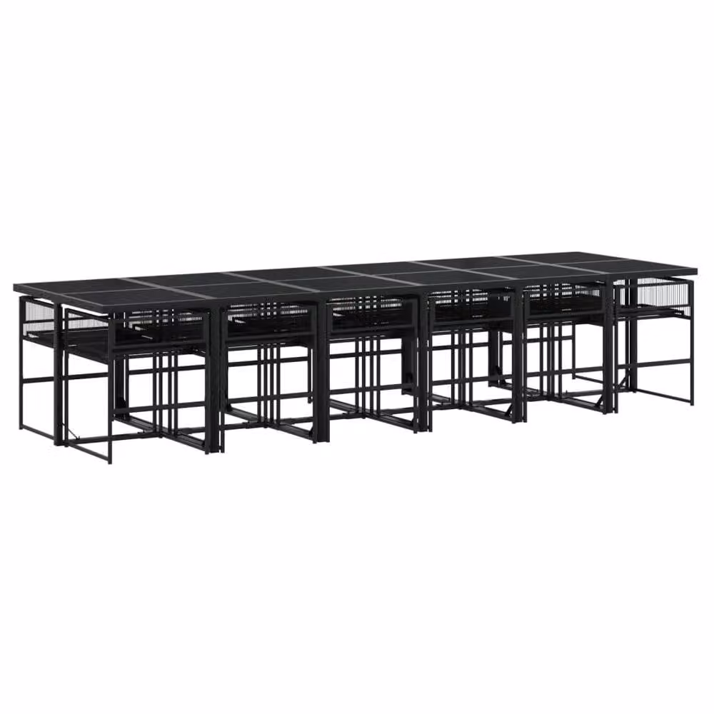 Berkfield Home 13 Piece Black Poly Rattan Garden Dining Set with Glass Tabletop – 3