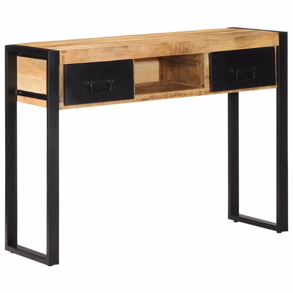 Berkfield Home Rustic Mango Wood Console Table, Brown, W: 100 cm, D: 35 cm, H: 75 cm – 2