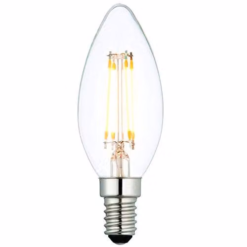 Loops E14 Mini Edison Screw Dimmable LED Filament Candle Light Bulb, 4W Warm White, 2700K, 370 Lumen, Transparent Glass