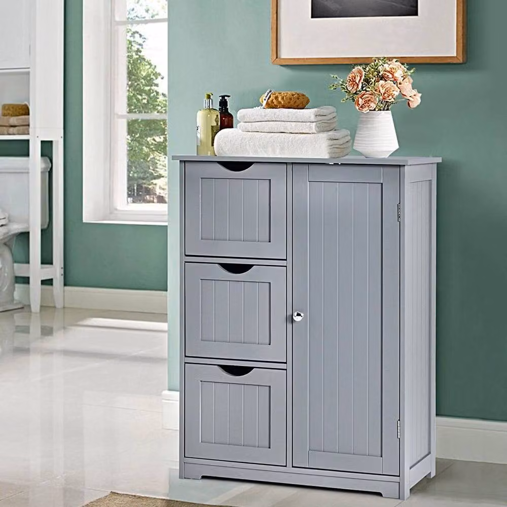 EONLION Grey Modern Freestanding Bathroom Floor Cabinet with Internal Drawers and Shelves – 3