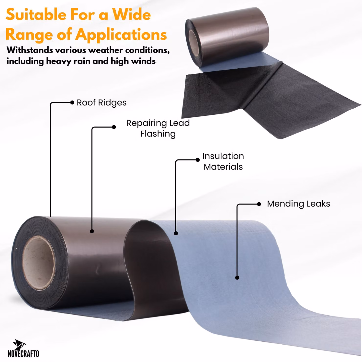 Novecrafto Self Adhesive Bitumen Flashing Tape for Roofing, Chimney and Gutter Repairs, Black, W: 22.5 cm, L: 10 m – 4