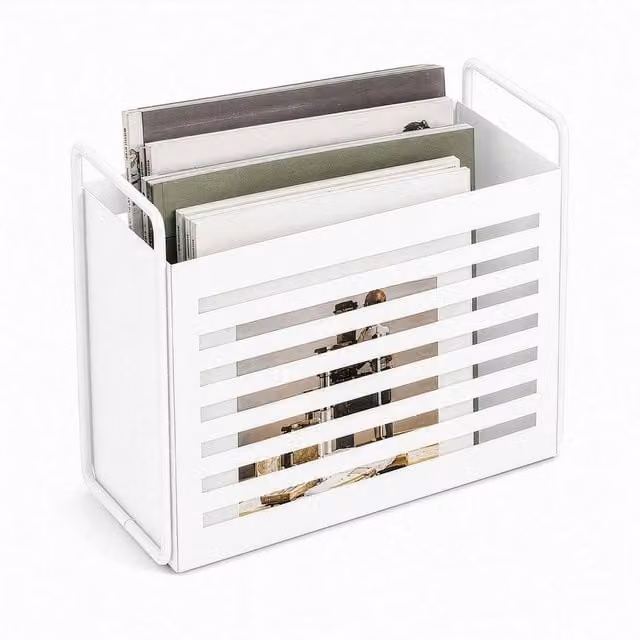 Havendro White Metal Freestanding Magazine and File Holder with Back Panel, W/D/H: 28.0 x 23.0 x 23.0 cm