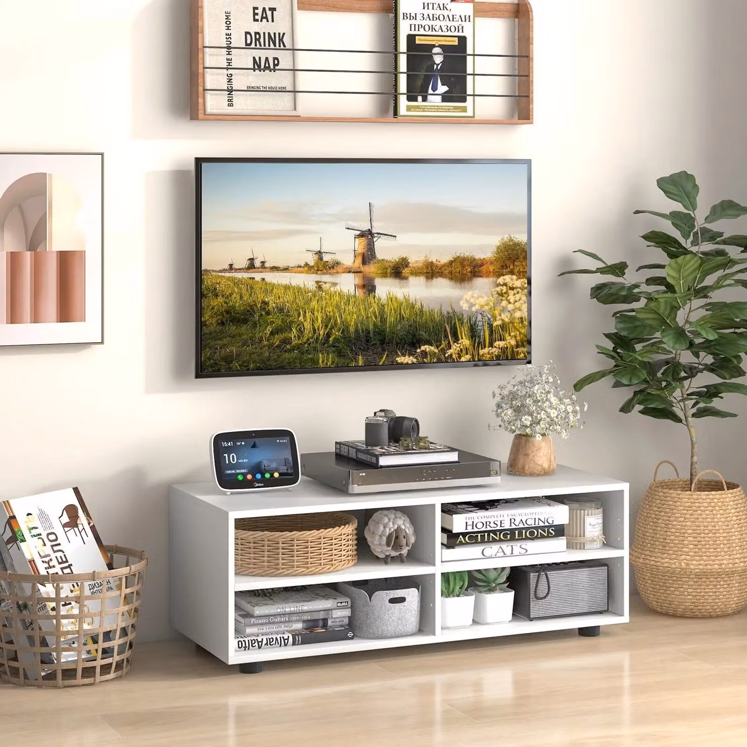 Costway White Wooden TV Stand and Modern Media Console Table for TVs up to 40 Inches – 2