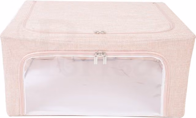 Periea Beau Folding Storage Box with Collapsible Steel Frames, Pink Linen, H: 22.5 cm
