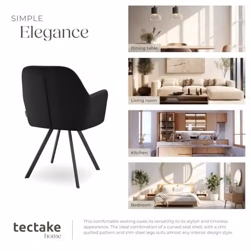 tectake Set of 2 Lucia Armchairs in Black with Geometric Pattern and Matt Metal Legs – 7