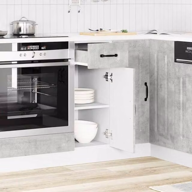 Berkfield Home Kalmar Kitchen Base Cabinet in Concrete Grey Engineered Wood, H: 81.5 cm x W: 46.0 cm x D: 30.0 cm