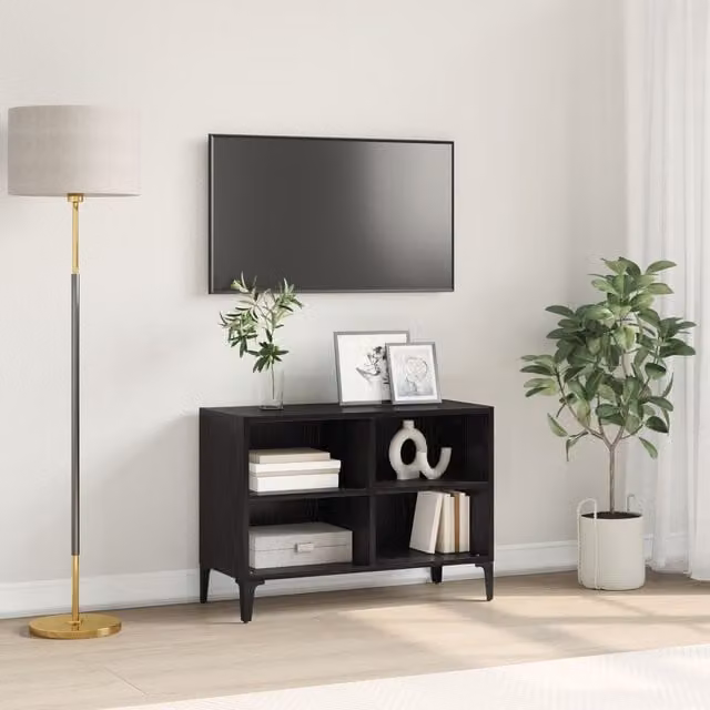 Berkfield Modern Black Oak Engineered Wood Home Entertainment Centre