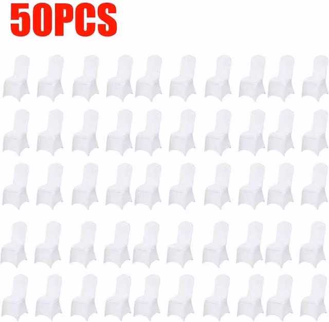 SPETLEK 50-Piece White Stretch Spandex Folding Chair Covers, W: 100 cm, H: 60 cm