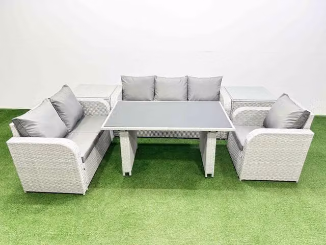 Fimous 6 Seater Rattan Outdoor Sofa Set with 2 Side Tables in Light Grey