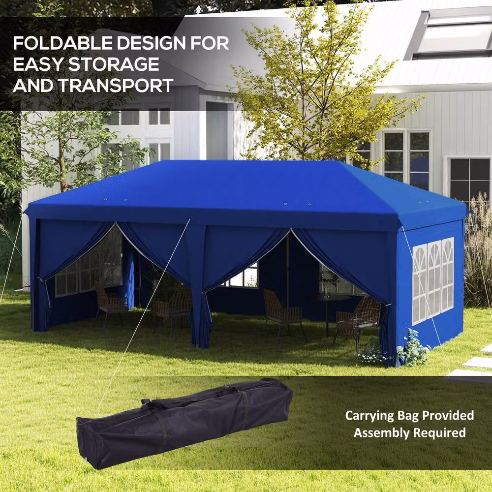 OUTSUNNY Blue Pop Up Gazebo Canopy Marquee with Carry Bag, W: 300 cm, D: 295 cm, H: 270 cm – 4