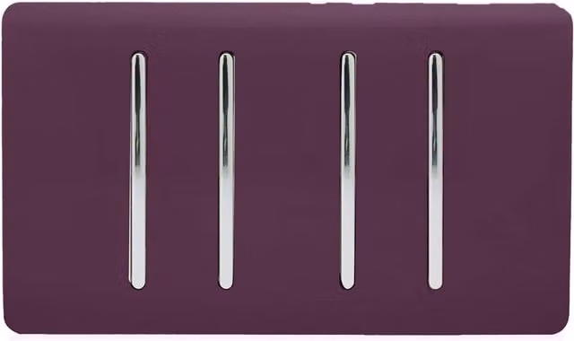 Trendi 4 Gang Flush Mains Light Switch in Plum Purple and Chrome