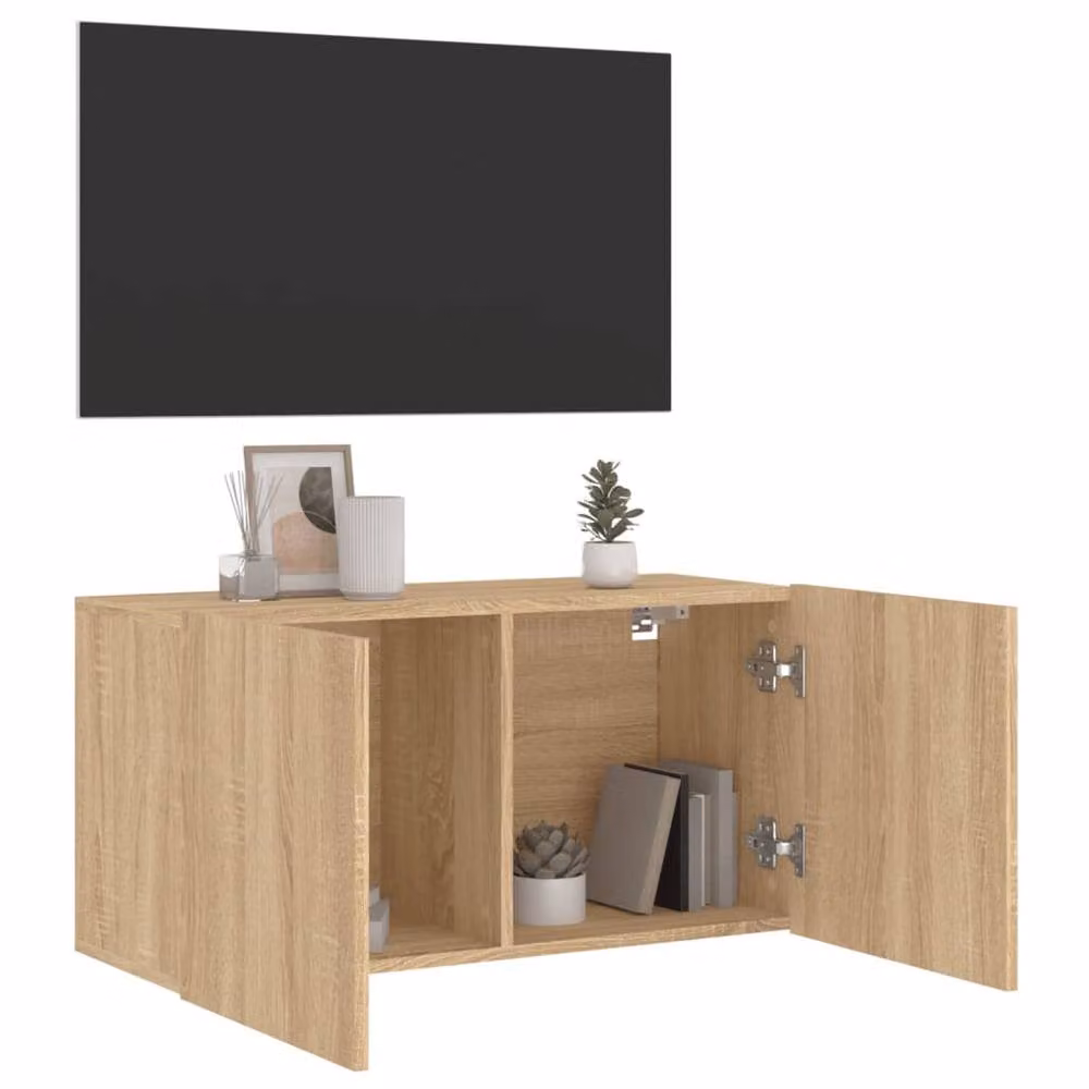 Berkfield Home Wall-mounted Sonoma Oak TV Cabinet in Light Brown, W: 80 cm, D: 30 cm, H: 41 cm – 3