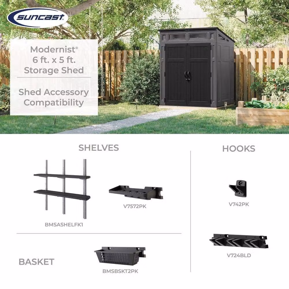 Rowlinsons Modernist Pent Shed in Dark Grey with Double Doors, Window and Side Vent, L173 x W189 x H228 cm – 4