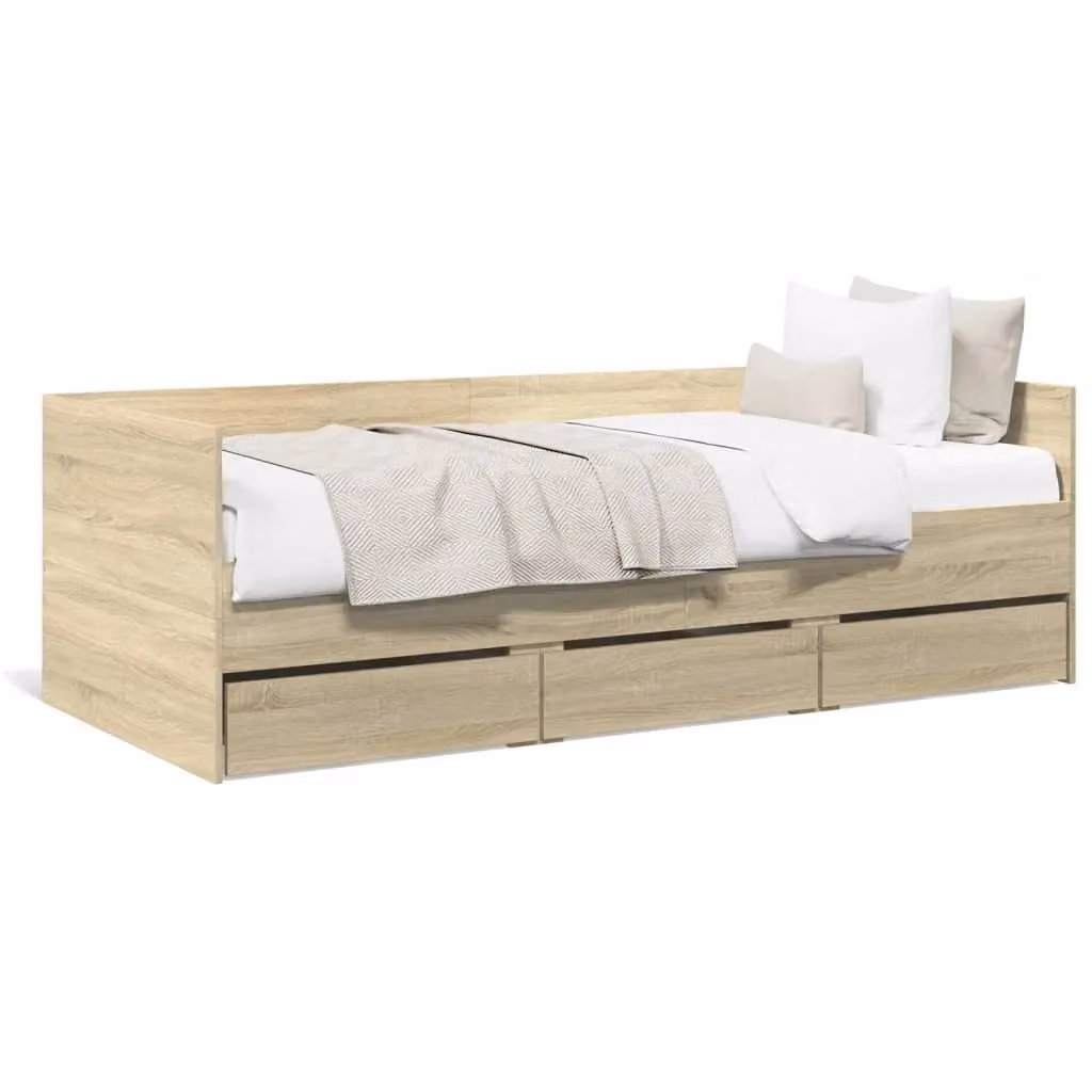 Berkfield Home Sonoma Oak Single Daybed with Drawers in Brown, W/D/H: 90 x 190 cm – 2